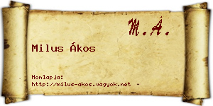 Milus Ákos névjegykártya
